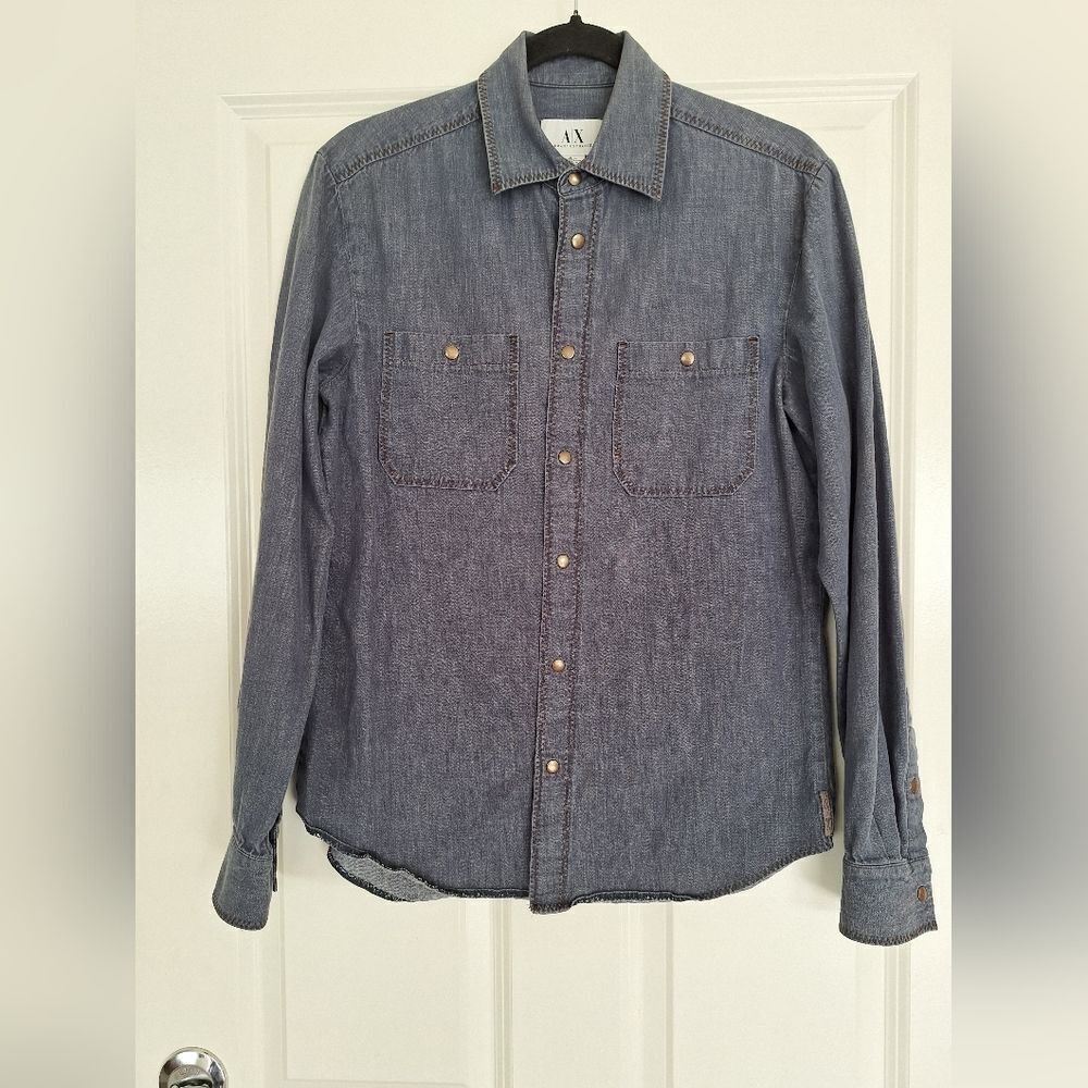 Armani Exchange Navy Denim Long Sleeve Casual‎ Shirt Size Small